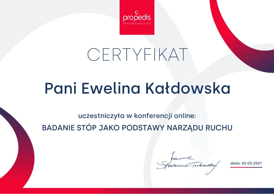 Certyfikat z konferencji "Badanie stóp jako podstawy narządu ruchu"