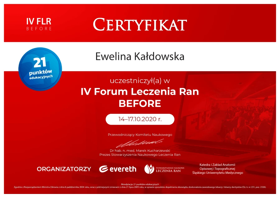 Certyfikat "IV Forum Leczenia Ran"