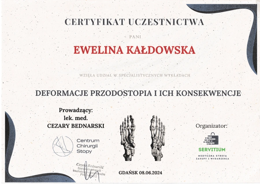 Certyfikat "Deformacje przodostopia i ich konsekwencje"