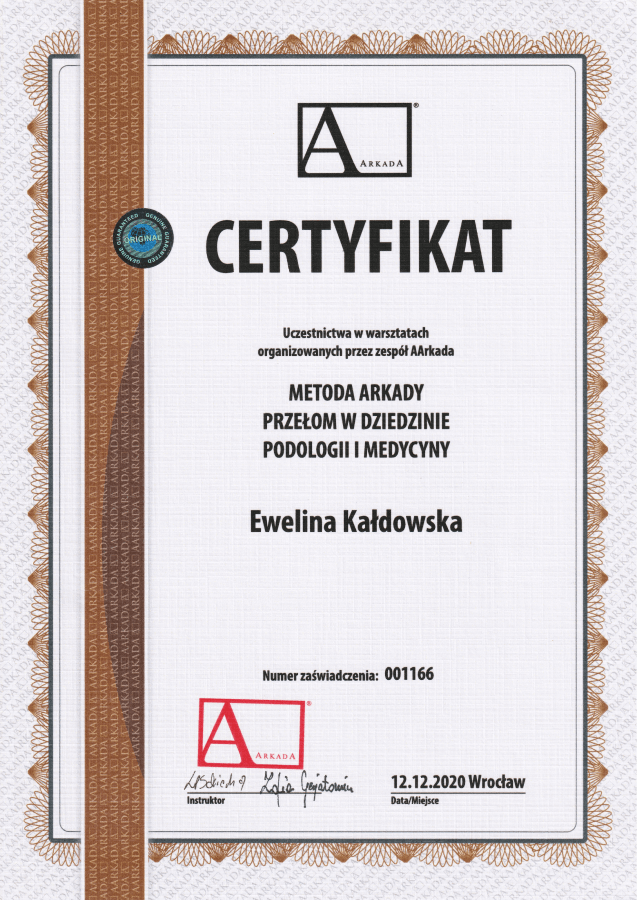 Certyfikat Metody Arkady w podologii
