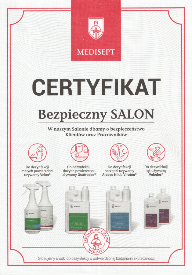 Certyfikat ze szkolenia "Bezpieczny salon"